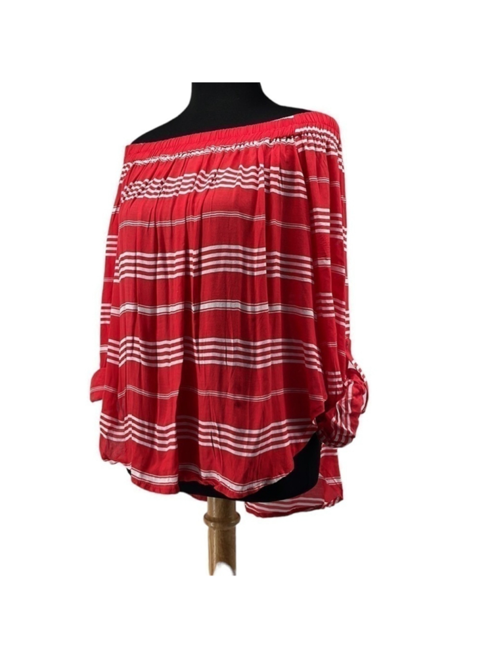 Revolve faithful the brand off the shoulder striped shirt roll up sleeve sz lg